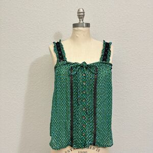 by ANTHROPOLOGIE Bardot Crochet Square Neck Tank Top Boxy Chiffon in Green
